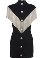 Balmain high-neck fringed minidress - Noir