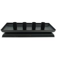 Kaemingk Decoratief dienblad zwart met 4 magnetische kandelaars 12 x 29 cm metaal