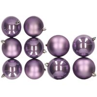 10x stuks kunststof kerstballen lila paars 8 en 10 cm - thumbnail