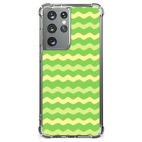 Samsung Galaxy S21 Ultra Doorzichtige Silicone Hoesje Waves Green - thumbnail