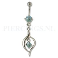 Navelpiercing hangend kristal aquamarijn - thumbnail