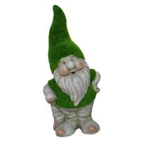 Tuinkabouter beeldje - Dwarf Manuel - Polystone - grasgroene muts - 32 cm