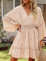 Floral V Neck Boho Dress With No