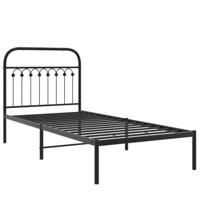vidaXL Bedframe met hoofdbord metaal zwart 90x200 cm, eenpersoonsbed, slaapkamer meubel, ledikant, bed, bedombouw, metalen bedframe, logeerbed