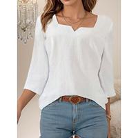 Dames Overhemd Blouse Geklede topjes Effen Kleur Dagelijks Basic 3/4 mouw Gekerfde nek Wit Zomer Lightinthebox - thumbnail