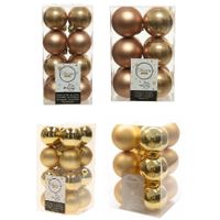 Kerstversiering kunststof kerstballen mix goud/ camel bruin 4 en 6 cm pakket van 80x stuks