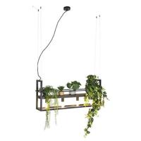 QAZQA Industriële hanglamp zwart met hout en rek 4-lichts - Cage Rack - thumbnail