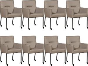 Set van 8 Taupe leren moderne eetkamerstoelen Lucky - Toledo Leer Khaki (taupe leer)