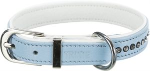 TRIXIE HALSBAND HOND ACTIVE COMFORT MET STRASS STEEN LEER LICHTBLAUW 17-21X1,2 CM