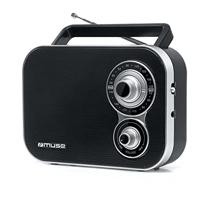 Muse M-051R draagbare retro radio, FM en MW, werkt op netstroom en batterijen, telescopische antenne, AUX-in, zwart