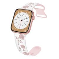 By Qubix - Siliconen bandje met rozen - Wit/roze - Compatible met Apple Watch 44mm / 45mm / 46mm / 49mm - Compatible Apple watch bandjes
