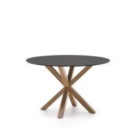 Kave Home Ronde Eettafel Argo Glas en houtlook - Zwart