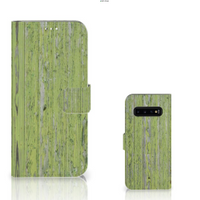 Samsung Galaxy S10 Plus Book Style Case Green Wood - thumbnail