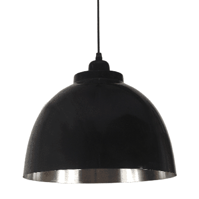 Glans Zwart Industriële Hanglamp Capri 44 cm 1 Lichts Met Mat Nickel Binnenzijde