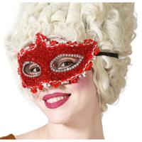 Atosa Verkleed gezichtsmasker Venetiaans - rood glitters - volwassenen - Carnaval/gemaskerd bal   -