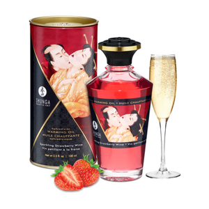 Shunga Aphrodisia Oil - Sparkling Strawberry Wine - 3.5 fl oz / 100 ml