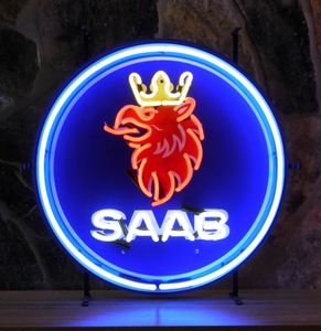 Saab Logo Neon Met Achterplaat 65 x 65 cm