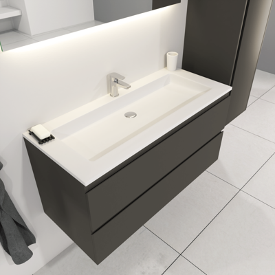 SaniGoods Sally badkamermeubel 100cm grijs mat met Solid Surface wastafel rechthoek SaniGoods Sally badkamermeubel 100cm grijs mat met Solid Surface wastafel rechthoek