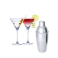 Set van 4x Martini cocktailglazen met cocktailshaker semi-mat RVS