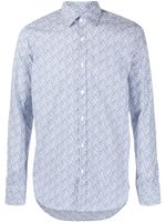 Canali chemise en coton à imprimé végétal - Bleu - thumbnail