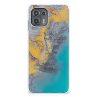 Motorola Edge 20 Lite TPU Siliconen Hoesje Marble Blue Gold - thumbnail