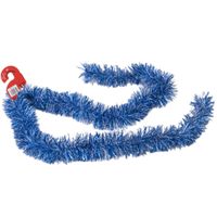 Kerstboom folie slingers/lametta guirlandes van 180 x 7 cm in de kleur blauw met sneeuw   -