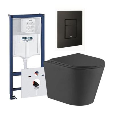 QeramiQ Dely Toiletset - Grohe inbouwreservoir - mat zwarte bedieningsplaat - rechthoek toilet - zitting - mat zwart 0729205/SW1026253/sw656727/SW1000768 QeramiQ Dely Toiletset - Grohe inbouwreservoir - mat zwarte bedieningsplaat - rechthoek toilet - zitting - mat zwart 0729205/SW1026253/sw656727/SW1000768