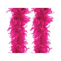 Carnaval verkleed boa met veren - 2x - fuchsia roze - 180 cm - 80 gram - Glitter and Glamour - thumbnail