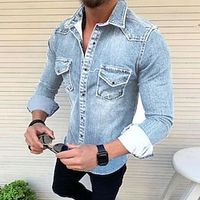 Voor heren Overhemd Overhemd met knopen Normaal shirt Jeanshemd Denim overhemd Spijkerbroekblauw blauw Lichtgrijs Donkergrijs Lange mouw Effen Strijkijzer Dagelijks Vakantie Voorvak Kleding Modieus Lightinthebox