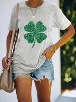 Casual Crew Neck Four-Leaf Clover T-Shirt