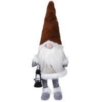 Decoratie kerstman gnome pop - met led verlichting 51 cm - bruin - pluche - dwerg/kabouter - thumbnail