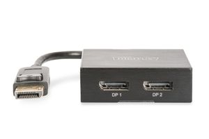 Digitus DS-45404 2 poorten DisplayPort-splitter Met metalen behuizing, Ultra HD-geschikt, Met aluminium behuizing 4096 x 2160 Pixel Zwart