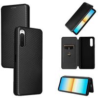 Sony Xperia 10 IV Flip Case met Kaartsleuf - Koolstofvezel - Zwart