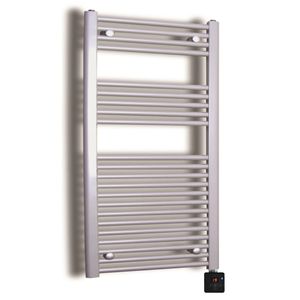 Elektrische Design Radiator Sanicare Plug & Play 111,8x60 cm Inox Look 730 Watt Met Zwarte Thermostaat En Bluetooth Links Sanicare