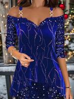 Casual Asymmetrical Glitter Loose Shirt