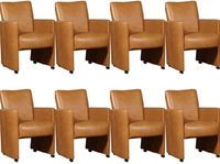 Set van 8 Cognac leren moderne eetkamerfauteuils Elegant - Granada leer Sahara (cognac leer)