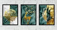 Posters - Modern beeld en Gouden Herten / Set van 3 - thumbnail