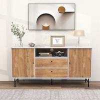 Dressoir Hout Buffetkast met Schuifdeuren en 2 Laden Buffet met Metalen Poten en Kantelbeveiliging Moderne TV-Kast 150 x 45 x 74 cm - thumbnail