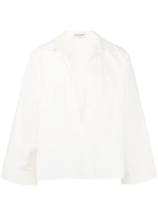 Saint Laurent chemise en lin à col v - Blanc