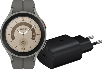 Samsung Galaxy Watch5 Pro 4G Grijs 45mm + Oplader Zwart Samsung Galaxy Watch5 Pro 4G Grijs 45mm + Oplader Zwart