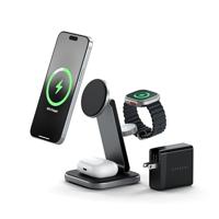 SATECHI 3 in 1 Draadloos Oplaadstation, Qi2 15W Magnetisch, Opvouwbaar Reislaadstation voor iPhone 16/15/14/13/12, Apple watch series 10/9/8/7/SE/6/5/Ultra/Ultra 2 en AirPods Pro/4/3/2