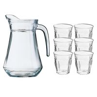 Glazen schenkkan 1 liter met 6x stuks waterglazen 200 ml