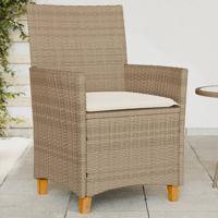 Tuinstoelen 2 st met kussens poly rattan en massief hout beige - thumbnail