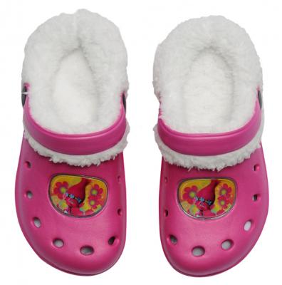Dreamworks clog met bont Trolls PVC/bont roze/wit