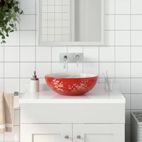 Opzetwasbak rond 41x14 cm keramiek wit en rood