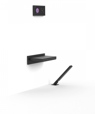 Tres Shower Technology elektronische inbouwthermostaat wit met baduitloop en badrand handdouche mat zwart Tres Shower Technology elektronische inbouwthermostaat wit met baduitloop en badrand handdouche mat zwart