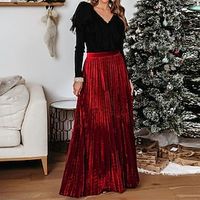 Dames Rok Schommel Lange rok Goud fluweel Maxi Rode Wijn Donkergroen Rokken Geplooid Winter Hoge taille Kerstmis Straat Modieus Elegant S M L