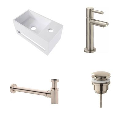 Fonteinset Yano Solid Surface Rechts 36x20x16cm Toiletkraan Clickwaste Sifon RVS Fonteinset Yano Solid Surface Rechts 36x20x16cm Toiletkraan Clickwaste Sifon RVS