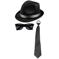 Carnaval verkleedset Men in black - hoed/bril/stropdas - zwart - heren/dames - verkleedkleding