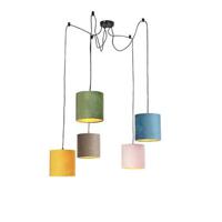 QAZQA Hanglamp met 5 gekleurde velours kappen 20 cm - Cava